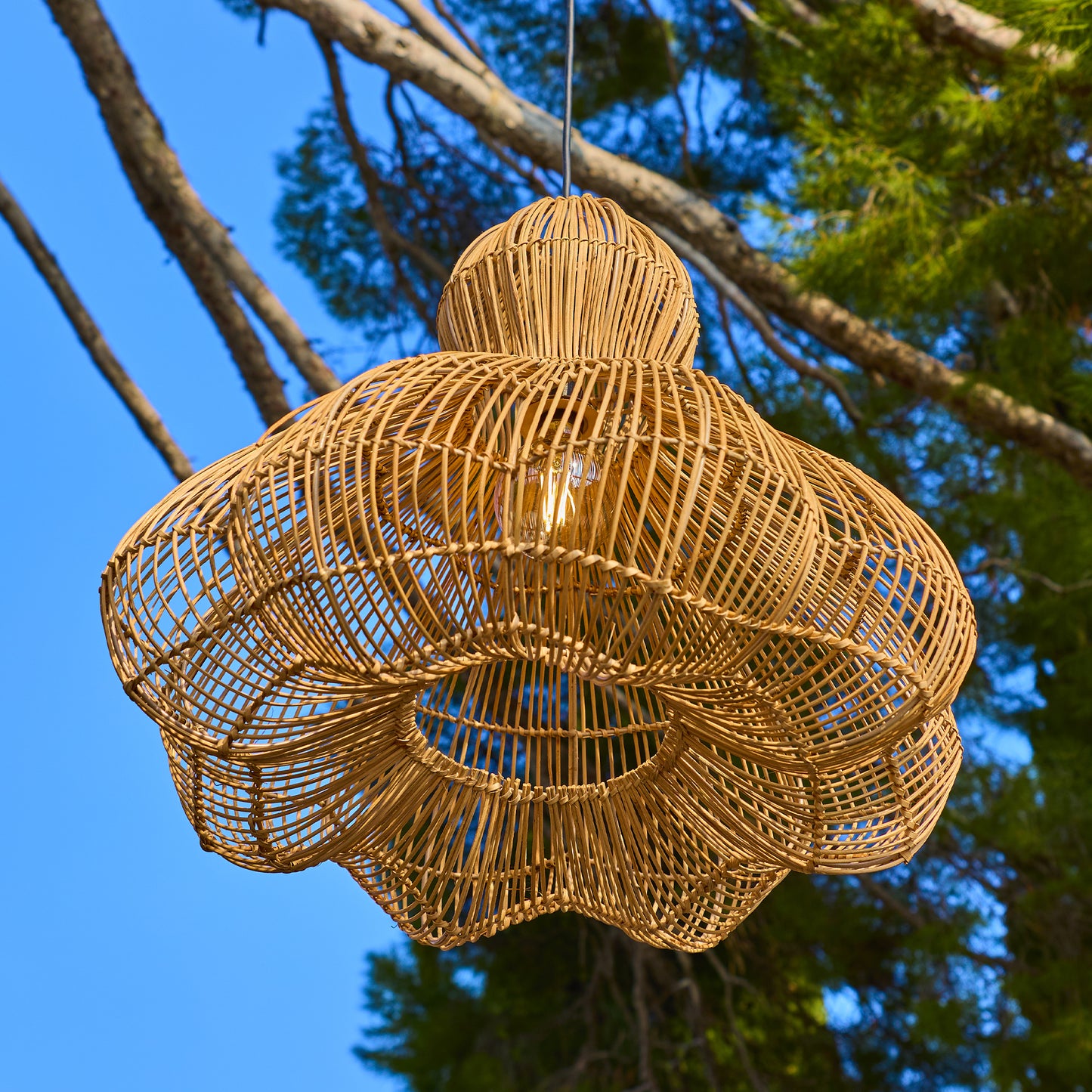 Suspension sur secteur pour l'extérieur RONDA OUTDOOR CABLE en rotin naturel style bohème 5m de longueur de câble