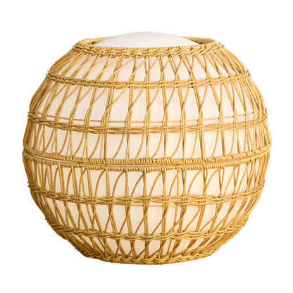Boule lumineuse sans fil avec coque en poly rotin amovible LED multicolore dimmable BOBBY C40 DRESS ∅40cm avec télécommande et socle à induction