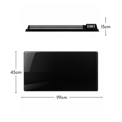 Radiateur électrique noir à inertie sèche bloc CERAMIQUE + facade VERRE écran LCD 2000W GLASS Norme NF