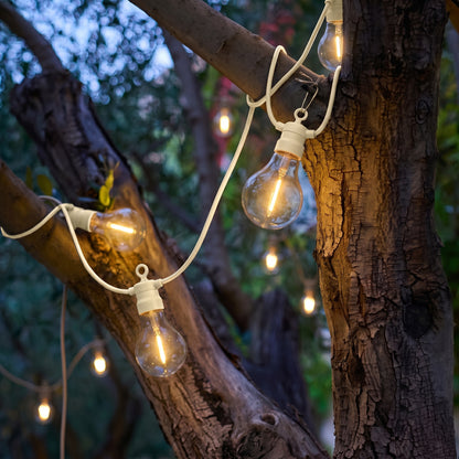 Guirlande lumineuse extérieur beige 10 globes transparents raccordable LED blanc chaud PARTY MAX CLEAR HYBRID CREAM 8m solaire et sur secteur