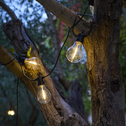 Guirlande lumineuse extérieu 10 globes transparents LED blanc chaud PARTY CLEAR HYBRID 7.50m solaire et sur secteur