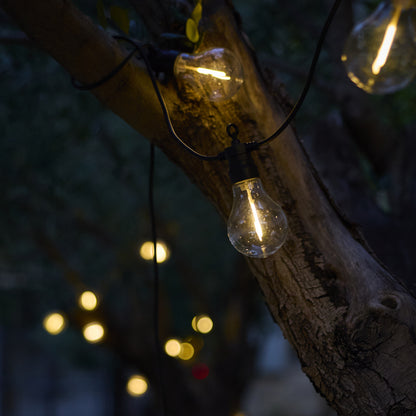 Guirlande lumineuse extérieu 10 globes transparents LED blanc chaud PARTY CLEAR HYBRID 7.50m solaire et sur secteur