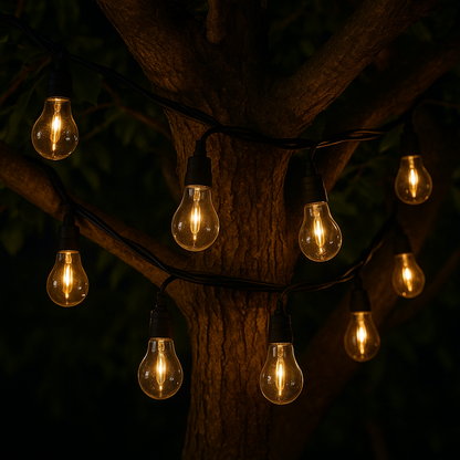 Guirlande lumineuse extérieu 10 globes transparents LED blanc chaud PARTY CLEAR HYBRID 7.50m solaire et sur secteur