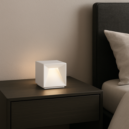 Lampe de table cubique en aluminium blanc LED blanc chaud dimmable CUBOX WHITE H10 cm