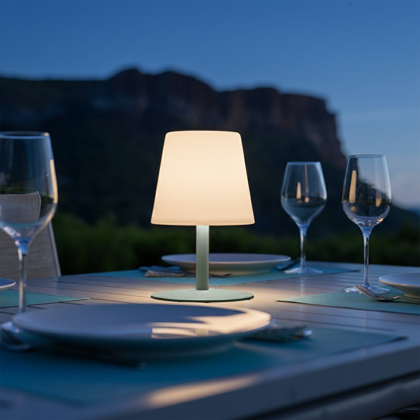 Lampe de table sans fil pied en acier vert olive LED blanc chaud/blanc dimmable STANDY MINI Olive H25cm