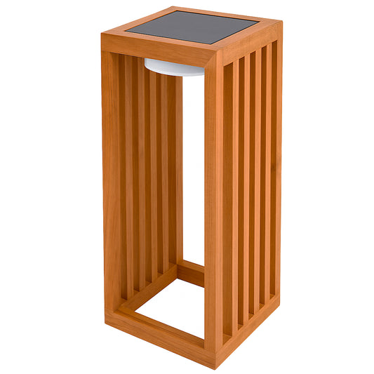 Lanterne solaire décorative LED blanc chaud CHENNAI TALL en bois teck massif H50cm