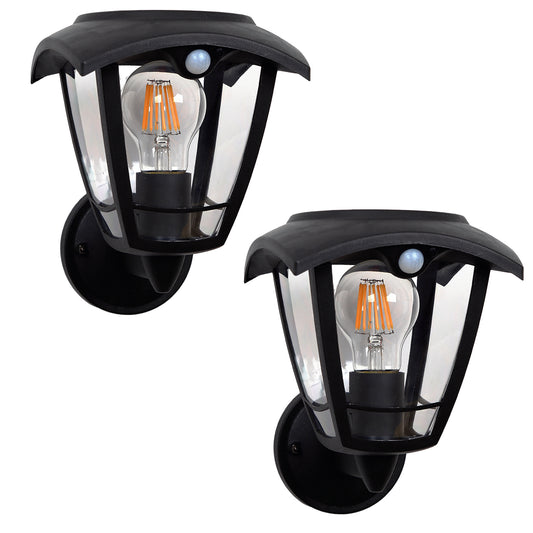 Lot de 2 appliques murales solaires noires LED blanc chaud 200 lumens détecteur crépusculaire 2x LUMAX WALL