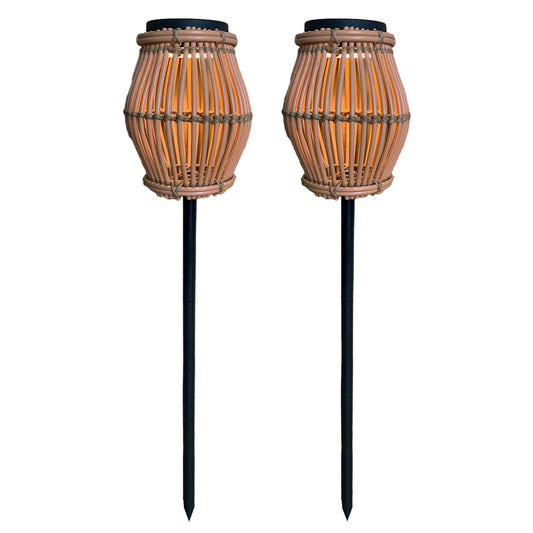 Lot de 2 balises solaires à piquer noires LED blanc chaud 200 lumens avec télécommande IP65 2x SILVINA H70cm