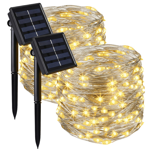 Lot de 2 guirlandes rideaux lumineux solaires 200 LED blanc chaud 8 modes détecteur crépusculaire 2x YOGY CURTAIN 200 2x2m