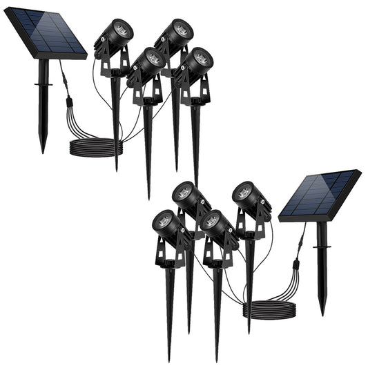 Lot de 8 spots solaires reliés à piquer LED blanc froid avec panneau solaire unique IP65 8x ROUNDY