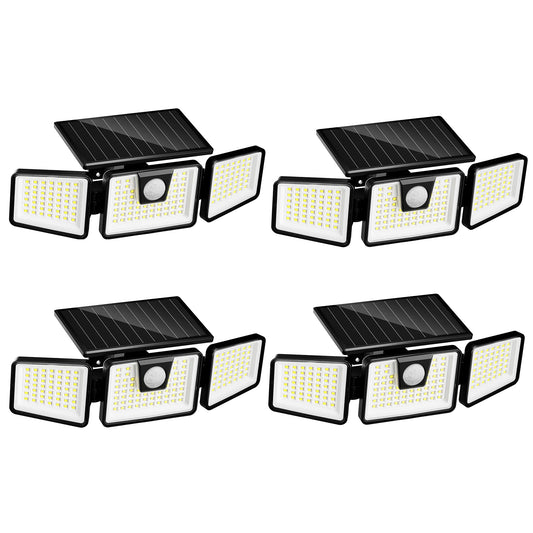 Lot de 4 Spots Solaires à 3 Têtes Noires FALCON - Éclairage LED Puissant Blanc, Orientables avec Détecteur de Mouvement, Idéal pour Sécuriser Jardin, Terrasse et Extérieur (H9.3 cm)