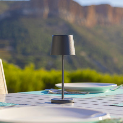 Mini lampe de table touch sans fil en aluminium gris LED KELLY MINI ROCK blanc dimmable H22cm
