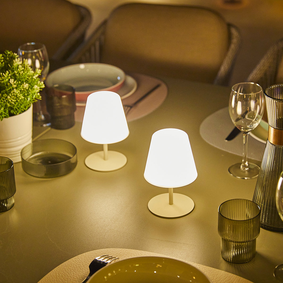Lot de 4 minis lampes de table LED crème sans fil blanc dimmable 2X TWINS CREAM H16cm