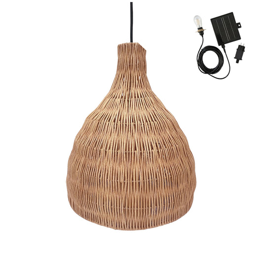 Suspension solaire BELLA SOLAR en rotin naturel avec câble hybride secteur et solaire 5m de longueur