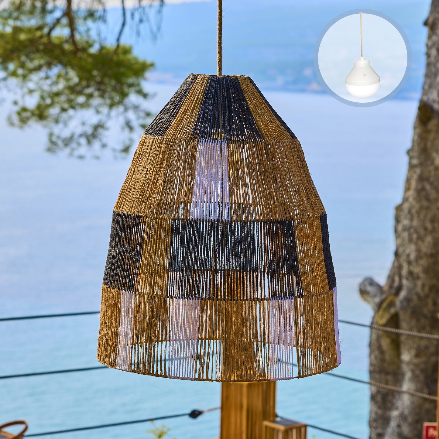 Suspension ZAHARA NOMAD en jute naturel style bohème avec ampoule LED blanc/RGB nomade