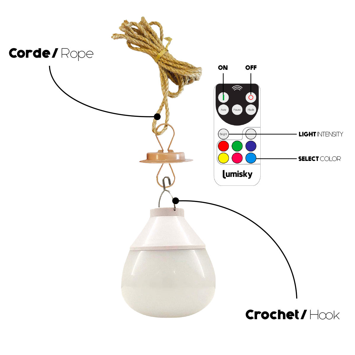 Suspension ANAFI NOMAD en jonc de mer naturel style bohème avec ampoule LED nomade