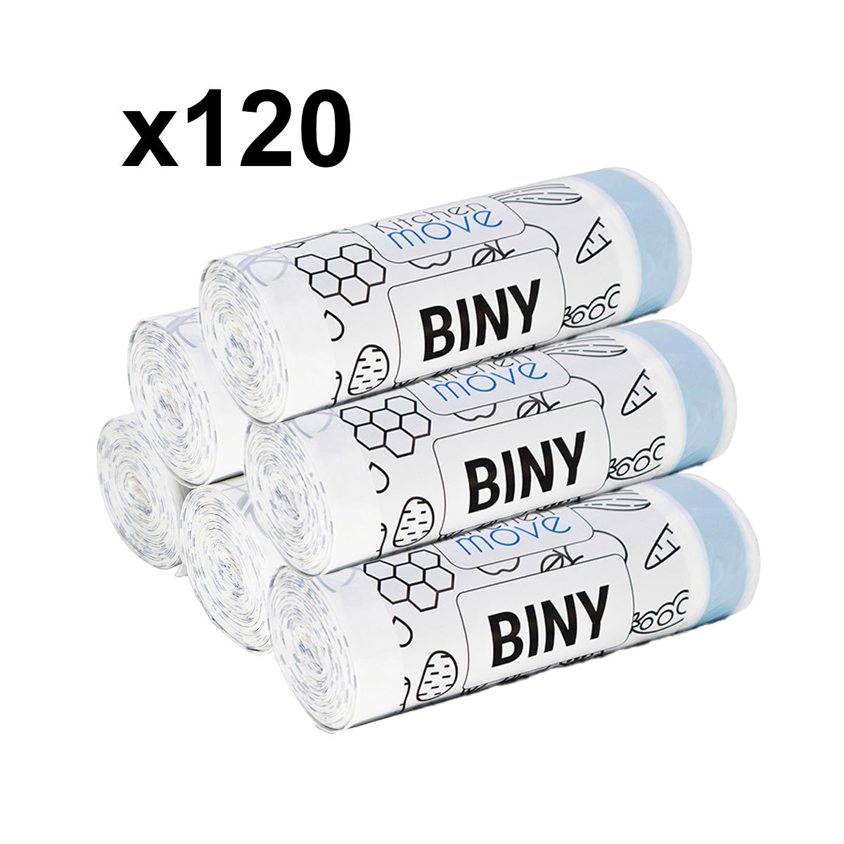 Lot de 120 sacs poubelles blanc 50L 60 x H75 CM BINY Ultra résistant 23 microns avec lien coulissant