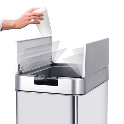 Poubelle de cuisine automatique 90L SILVERLAKE en acier Inox avec cerclage Ouverture papillon grande capacité - REDDECO.com