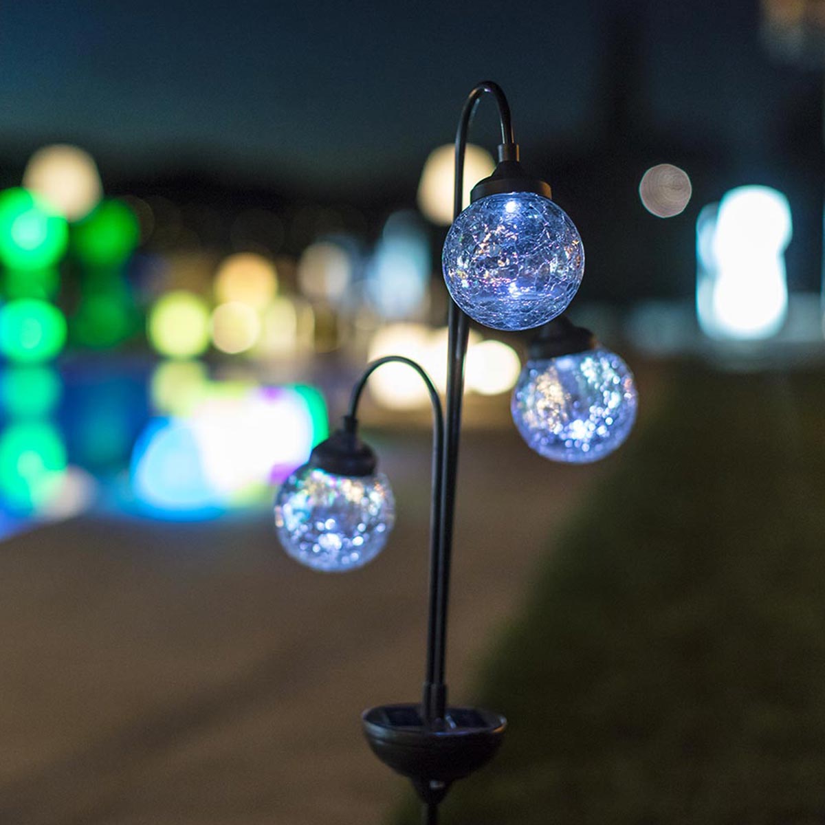 Balise solaire décorative 3 boules verres craquelées LED blanc TREE BALL H82cm - REDDECO.com