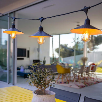 Guirlande lumineuse extérieur avec abat-jour en acier style vintage 10 douilles E27 VINTY 6m - REDDECO.com