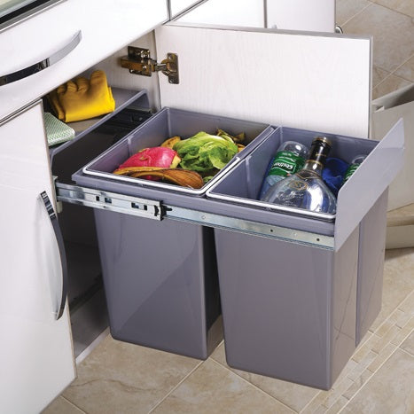 Poubelle encastrée coulissante de cuisine 2 compartiments 36L (2x18L) HYPE avec seau