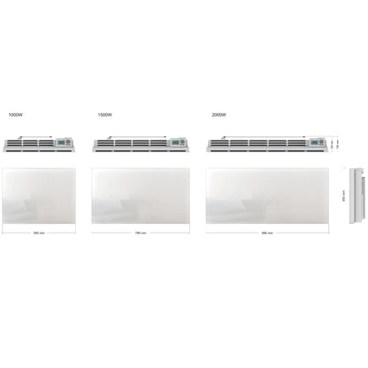 Radiateur électrique à inertie sèche bloc CERAMIQUE + facade VERRE écran LCD 1000W GLASS Norme NF